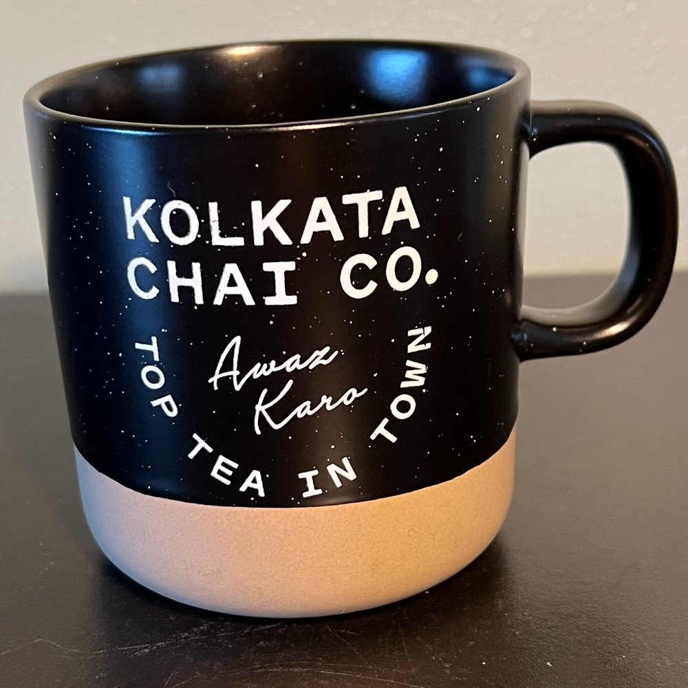 Kolkata Chai Co. Black Pottery Mug Awan Kara TOP TEA IN TOWN Mug ~ Manhattan NY